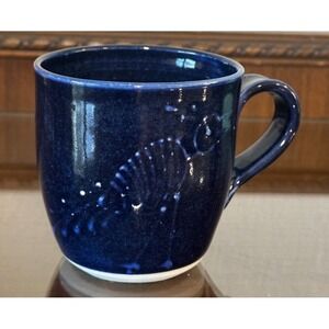 Rinny Staber Bird Peacock Deep Cobalt Blue MCM Pottery Cup Rare‎ Vintage
